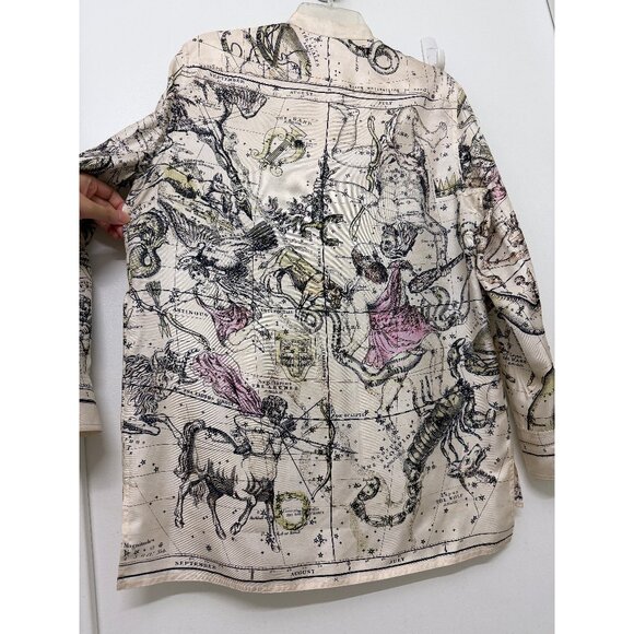 Rosetta Getty Astrology Zodiac Signs Map Print Silk Shirt Blouse Beige 2022 6 - Picture 14 of 16